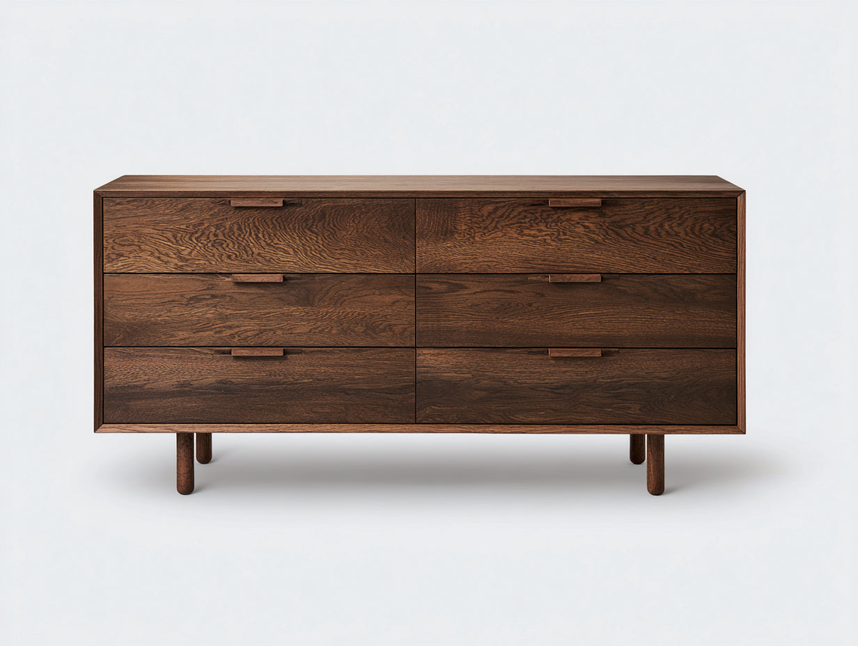 Cómodas madera oscura 6 cajones estilo moderno almacenamiento salón dormitorio 140x40x80 cm