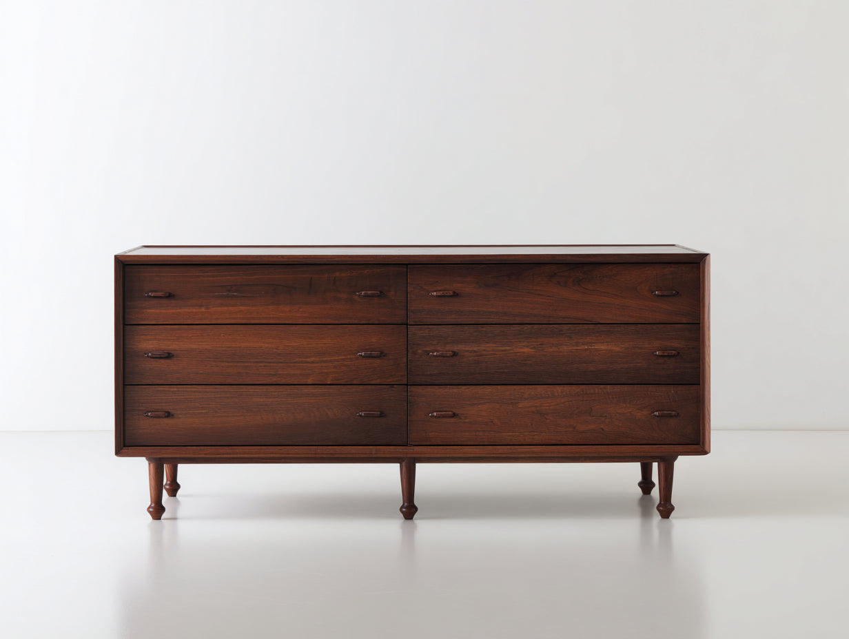 Cómoda de madera oscura 6 cajones 160x75x40 cm - estilo moderno clásico salón dormitorio