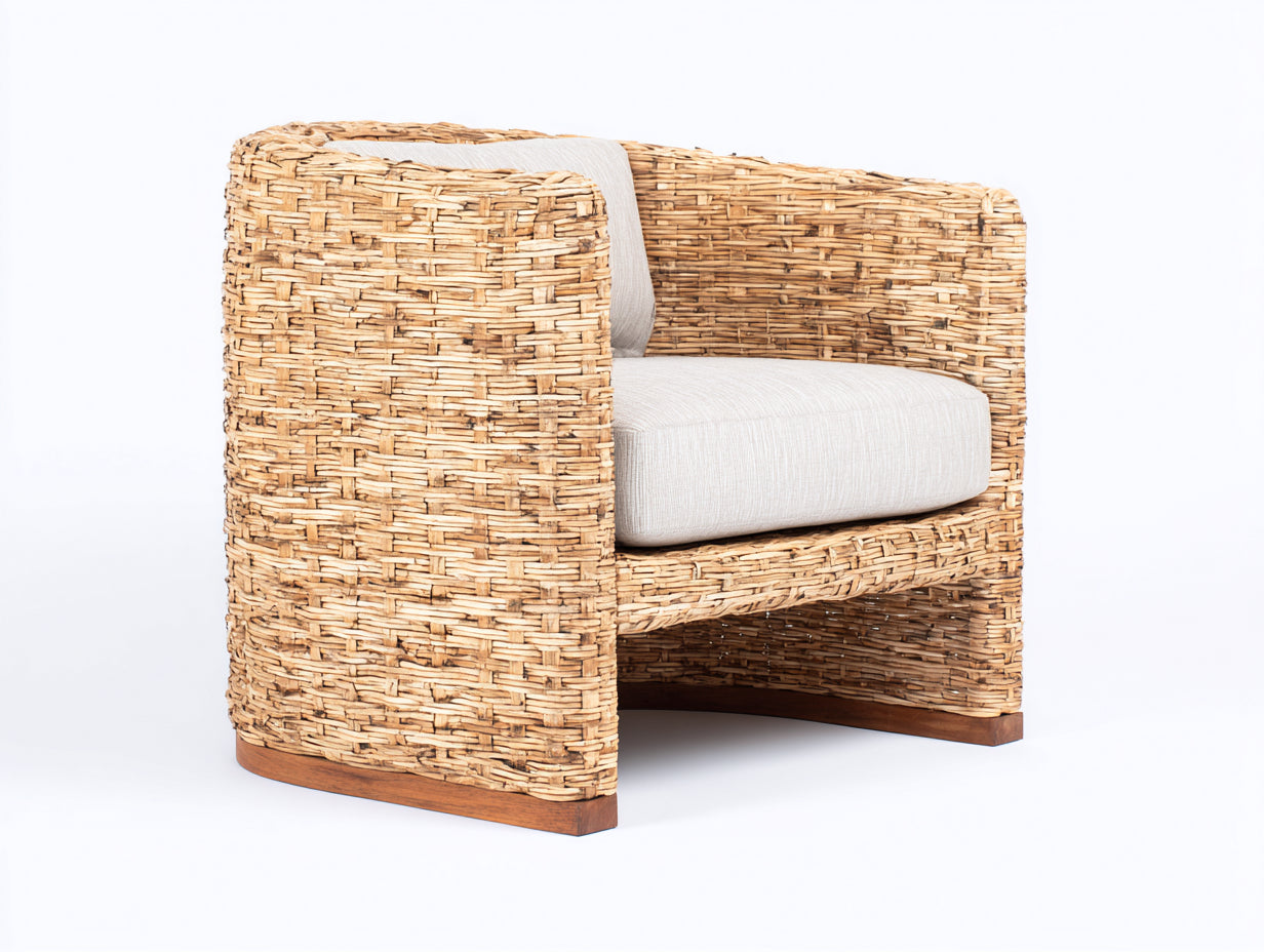 Sillones de ratán de fibras naturales con cojín acolchado 86 x 84 x 76 cm - Madera natural-Beige - Diseño contemporáneo para salón y terraza
