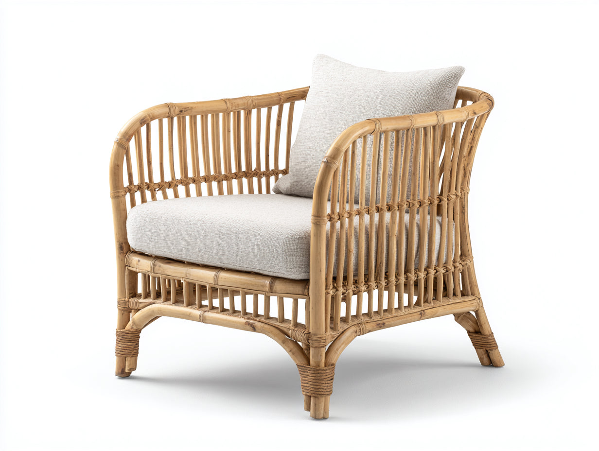 Sillones de ratán sillón de bambú natural color beige 78x78x80 cm estilo exterior moderno elegante