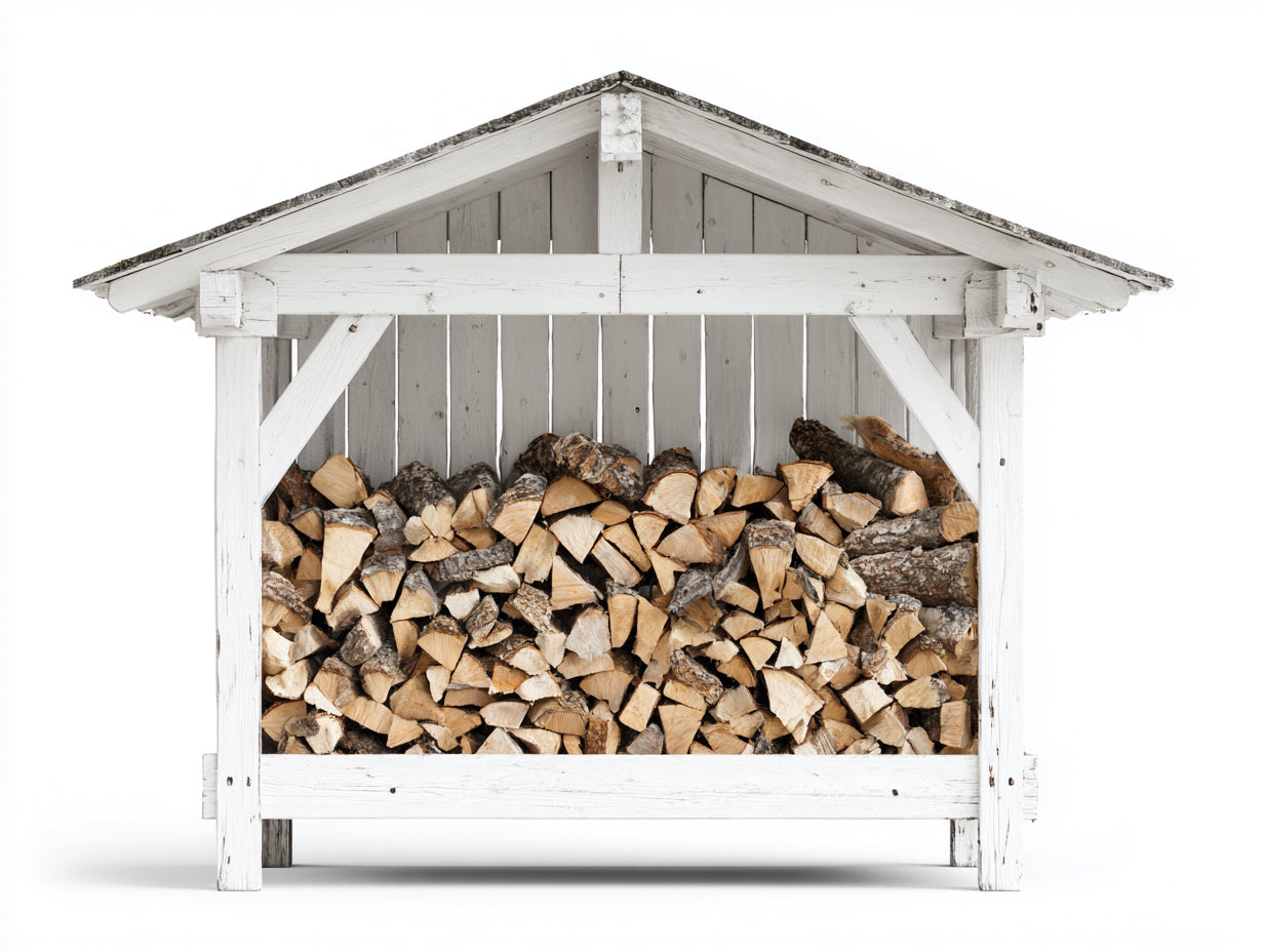 Leñero de exterior de madera maciza con techo a dos aguas 160 x 80 x 165 cm - Blanco-Gris - Cobertizo para almacenamiento de leña de jardín