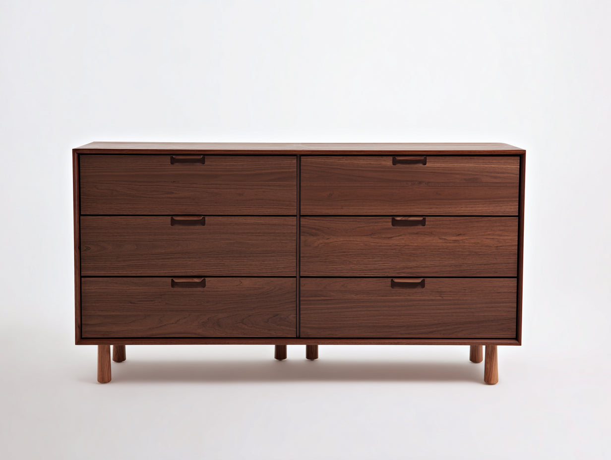 Cómodas cómoda de madera maciza 140x45x80 cm - Marrón nogal - Estilo moderno natural