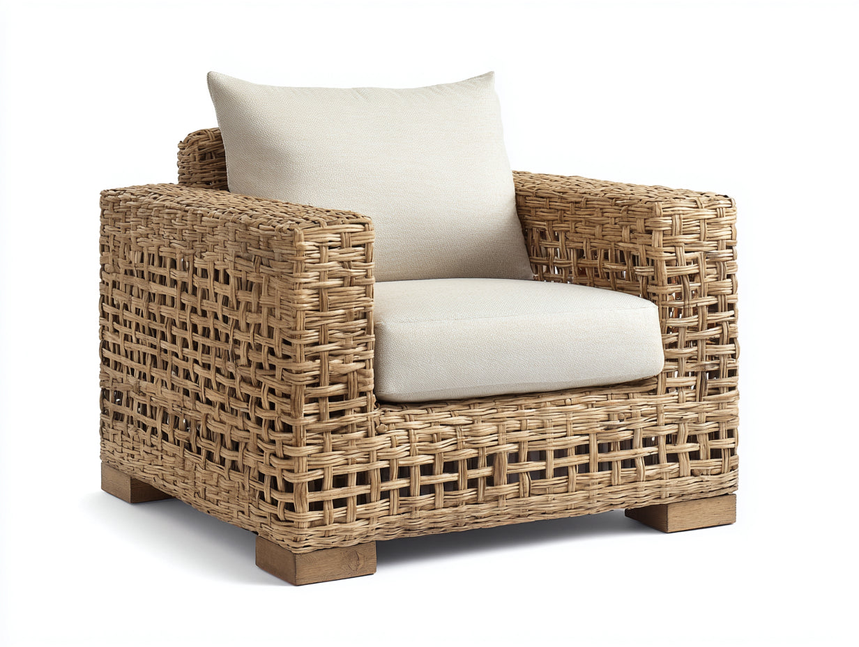 Sillones de ratán sillón individual de jardín ratán natural color beige 85x85x78 cm estilo exterior moderno elegante