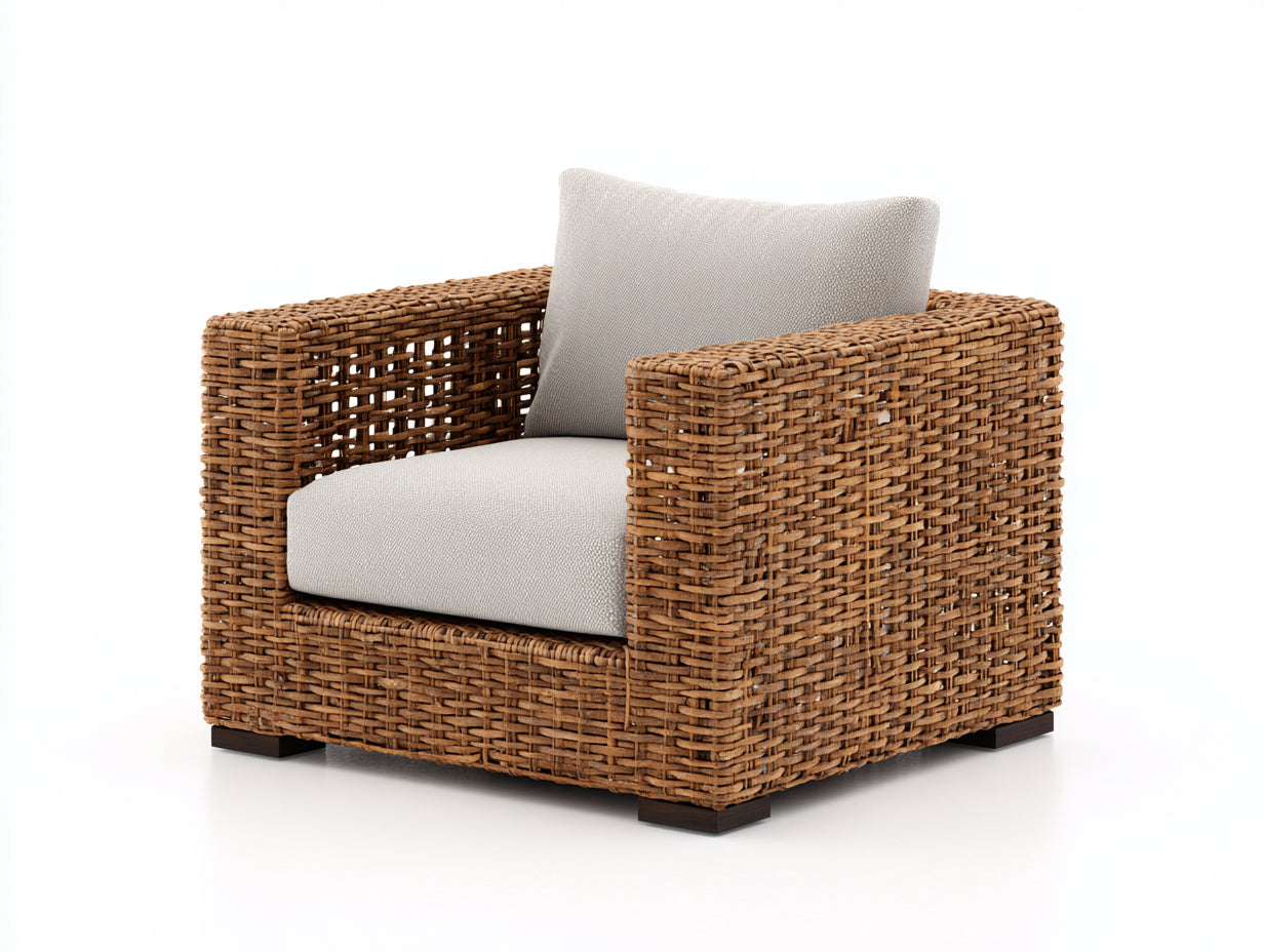 Sillones de ratán sillón de jardín beige estructura rattan natural 75x75x80 cm estilo terraza exterior moderno
