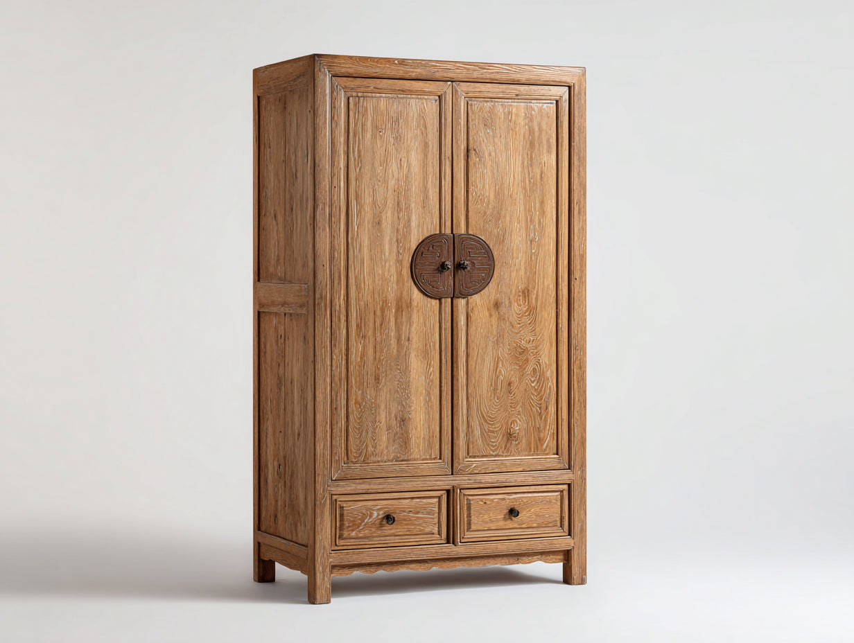 Armario de madera maciza estilo rústico roble 2 puertas con 2 cajones diseño clásico 100x50x180 cm - almacenamiento dormitorio tradicional