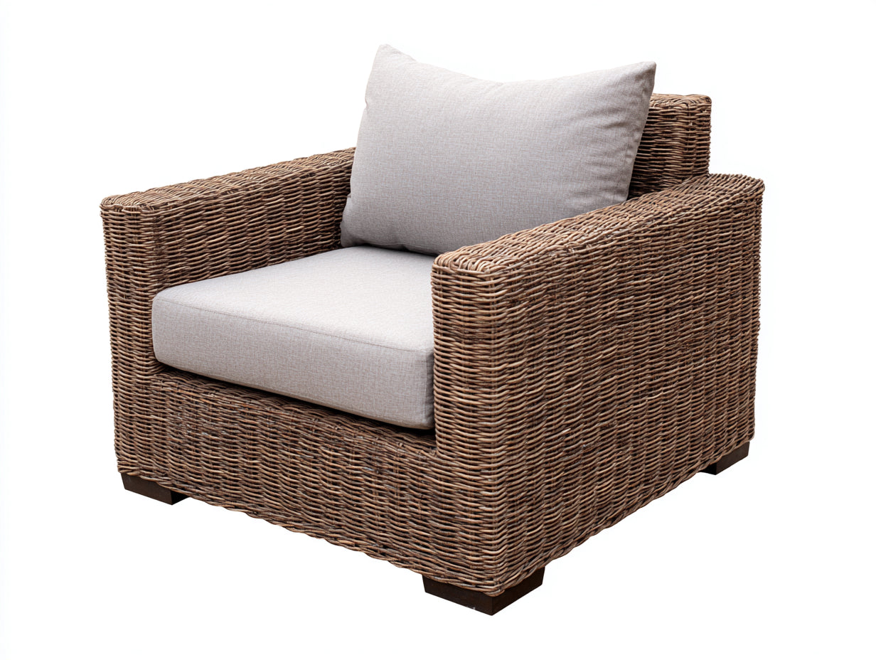Sillón de ratán natural diseño moderno con estructura reforzada estilo exterior interior 85x80x75 cm