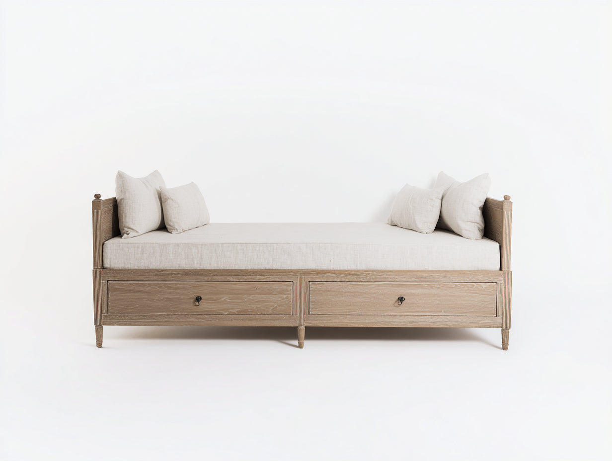 Sofá cama de madera natural con 2 cajones diseño minimalista estilo nórdico 200x80x70 cm - cama auxiliar con almacenaje