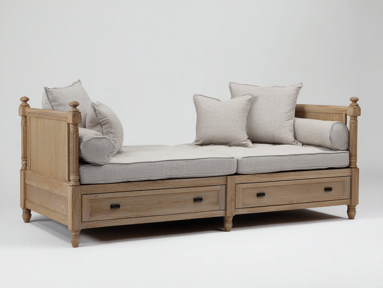 Sofás cama sofá cama de madera con almacenamiento 200x90x85 cm - Beige-Roble natural - Estilo clásico funcional