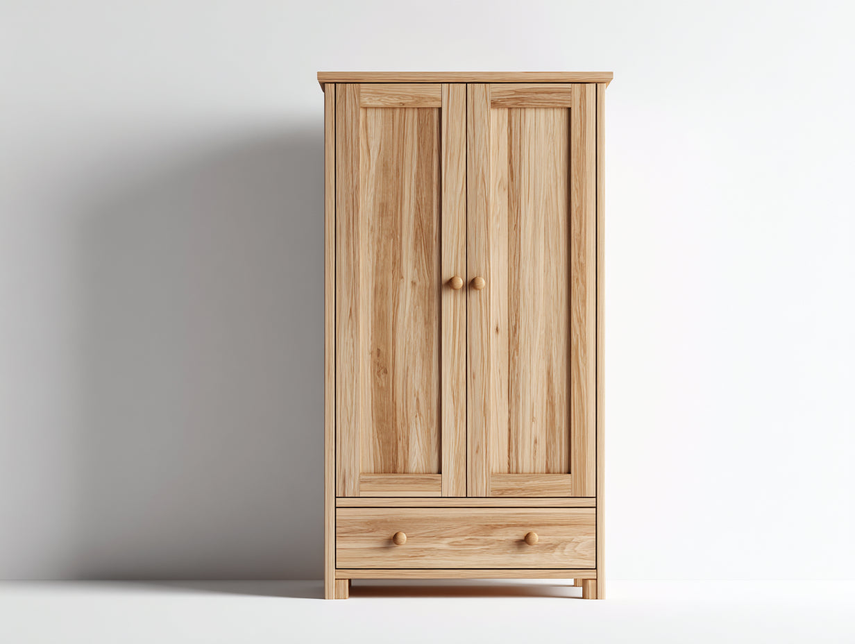Armarios madera natural 2 puertas 1 cajón estilo moderno almacenamiento dormitorio 90x50x180 cm