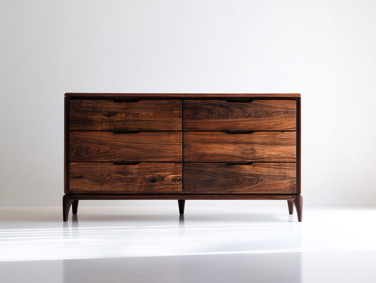 Cómodas cómoda de madera maciza 140x45x80 cm - Marrón nogal - Estilo moderno natural