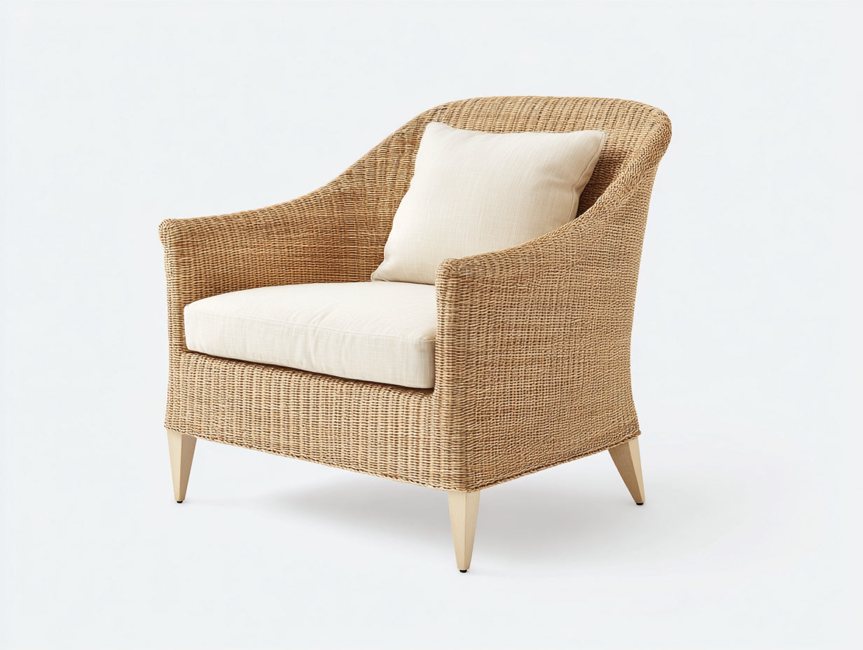 Sillón de ratán natural diseño moderno con estructura ligera 75x78x80 cm - estilo contemporáneo para salón y terraza