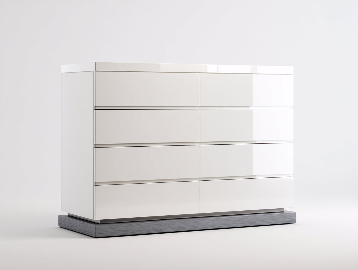 Cómoda blanca brillante 8 cajones 120x80x40 cm - estilo moderno minimalista dormitorio salón