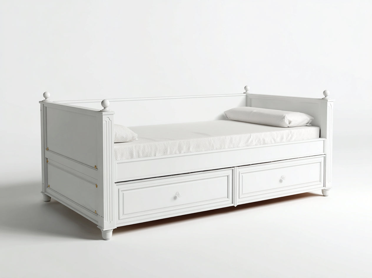 Sofás cama de madera blanca con 2 cajones 200x90x95 cm estilo clasico moderno para dormitorio