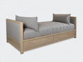 Sofá cama de madera con tapizado gris diseño moderno con almacenaje 200x80x70 cm - estilo minimalista para dormitorio y salón