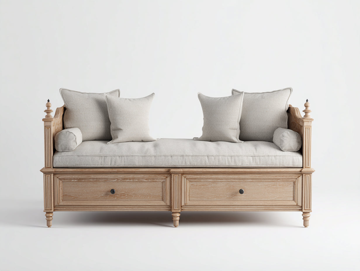 Sofás cama de madera natural con 2 cajones 200x85x90 cm estilo clasico moderno para salon dormitorio
